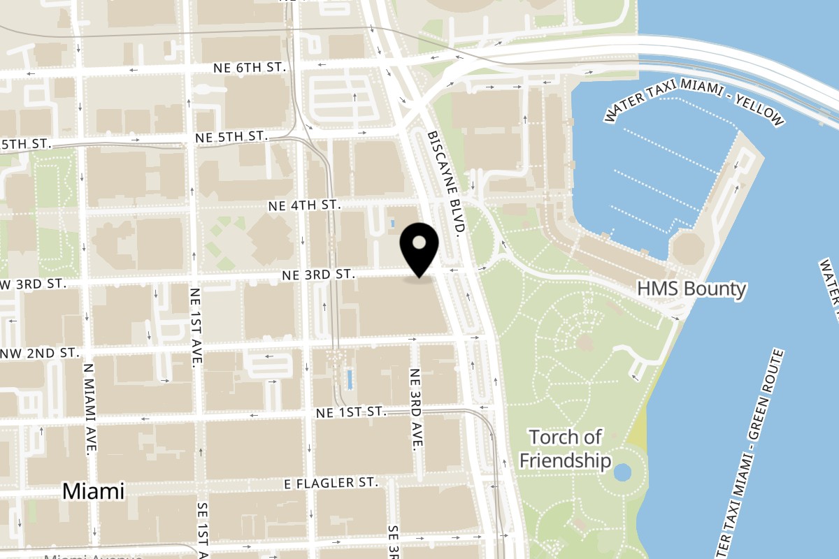 Map showing the location of Cafe Papillon Downtown Miami on 276 NE 3rd St in Miami