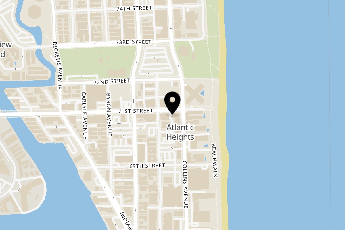 Map showing the location of Cafe Papillon Miami Beach on 216 71st St in Miami Beach