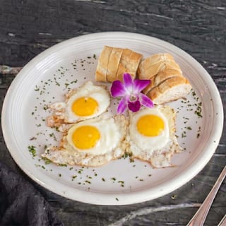 3 Eggs, Baguette, and Brewed Coffee